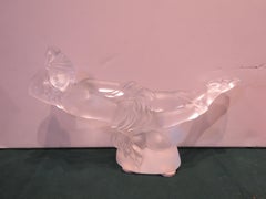 Rare Exquisite Estate Art Deco Style Lady Reclining Frosted Glass Sculpture