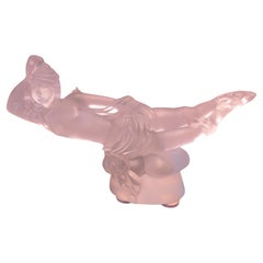 Rare Exquisite Estate Art Deco Style Lady Reclining Frosted Glass Sculpture