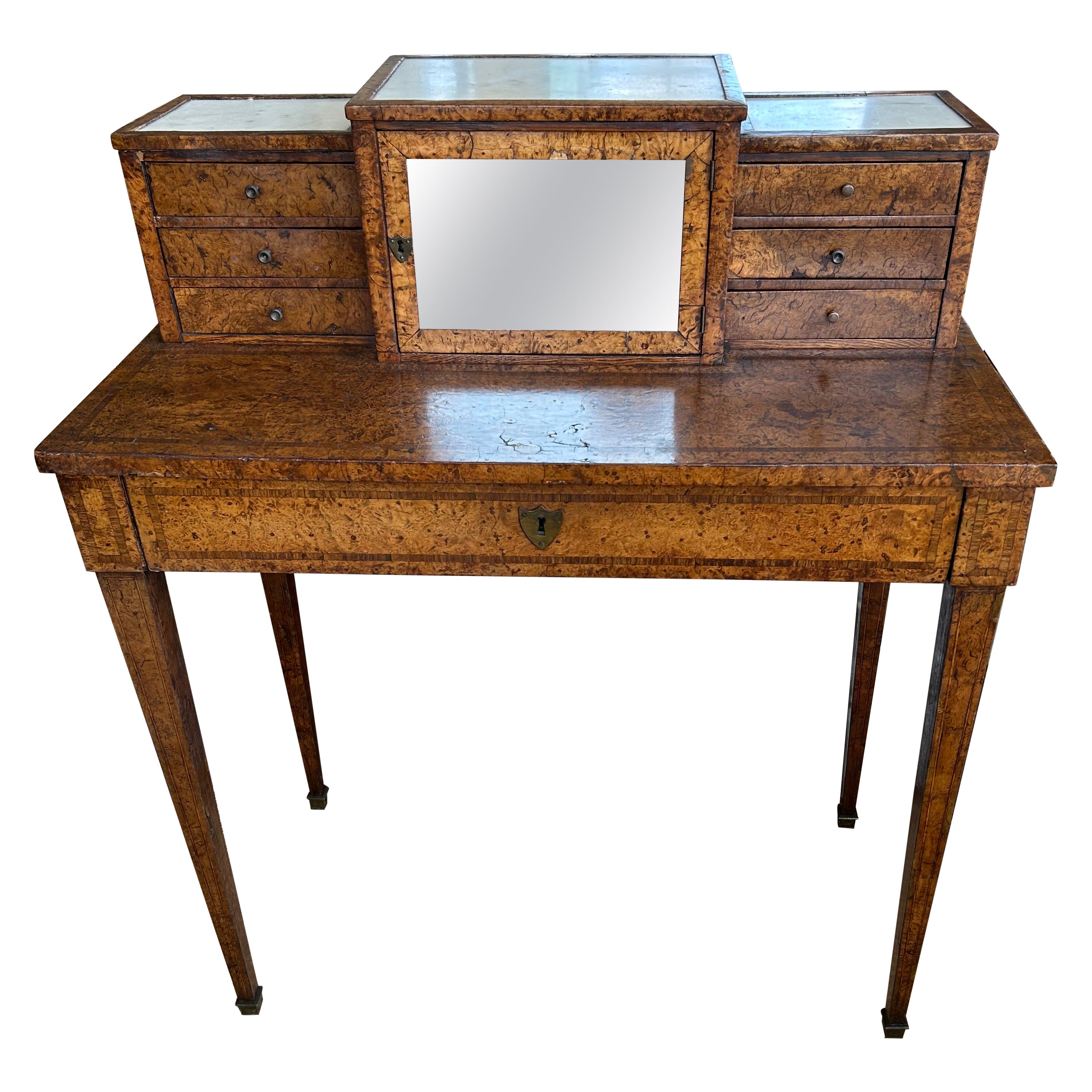 Rare Exquisite Maple Small Writing Desk or Dressing Table with White Marble