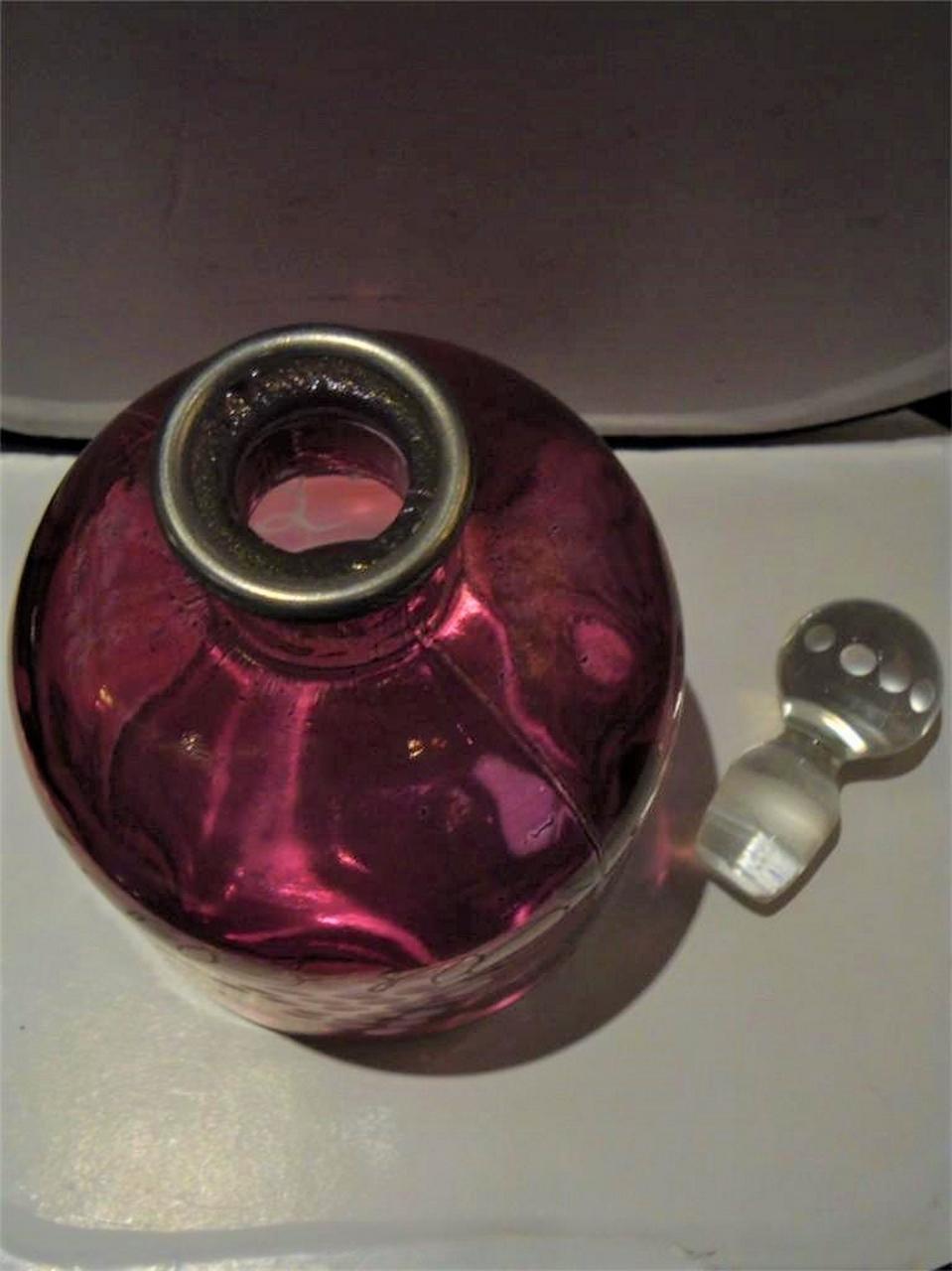 19th Century Rare Exquisite Paris French Cranberry Etched Glass Wine Cognac Whiskey Decanter For Sale