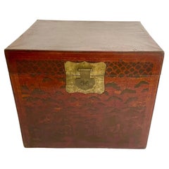Used Rare Extra-Large 19th Century Chinese Painted Leather Trunk
