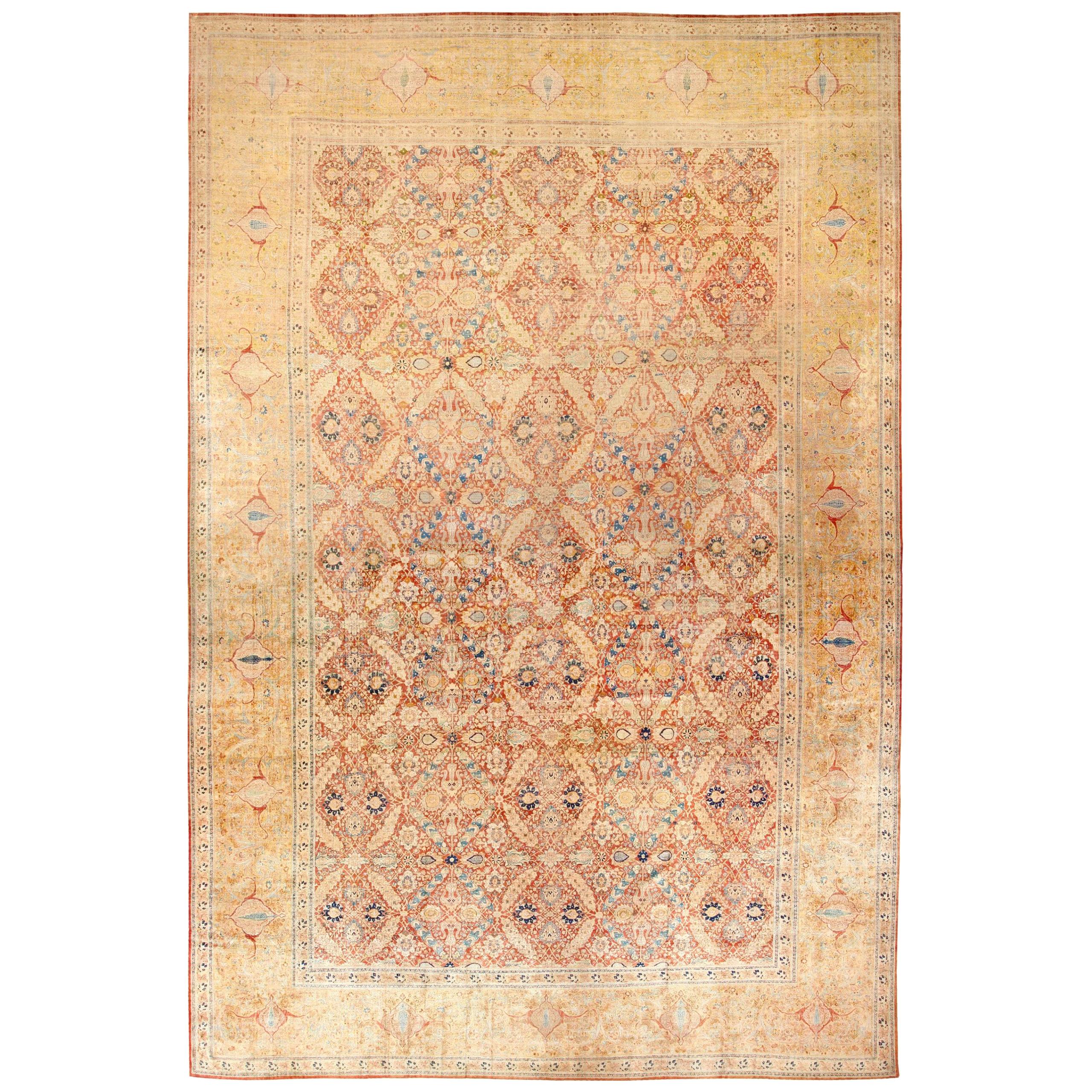 Antique Persian Silk Tabriz by Haji Jalili. 15 ft 8 in x 24 ft 6 in For Sale