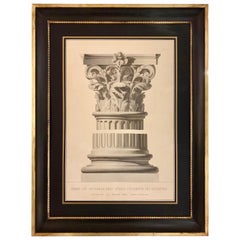 Italian 19C Big Architectural Hand-coloured Print with Black and Gold Frame