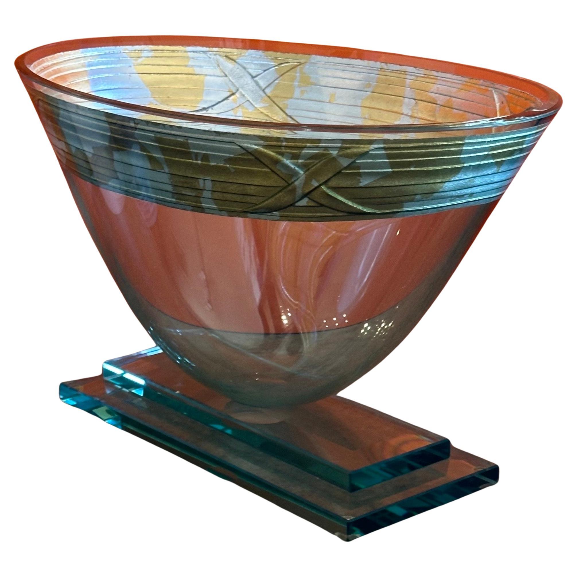 Rare Extra Large Art Glass Pedestal Bowl by Guenther & Luna, 1980s