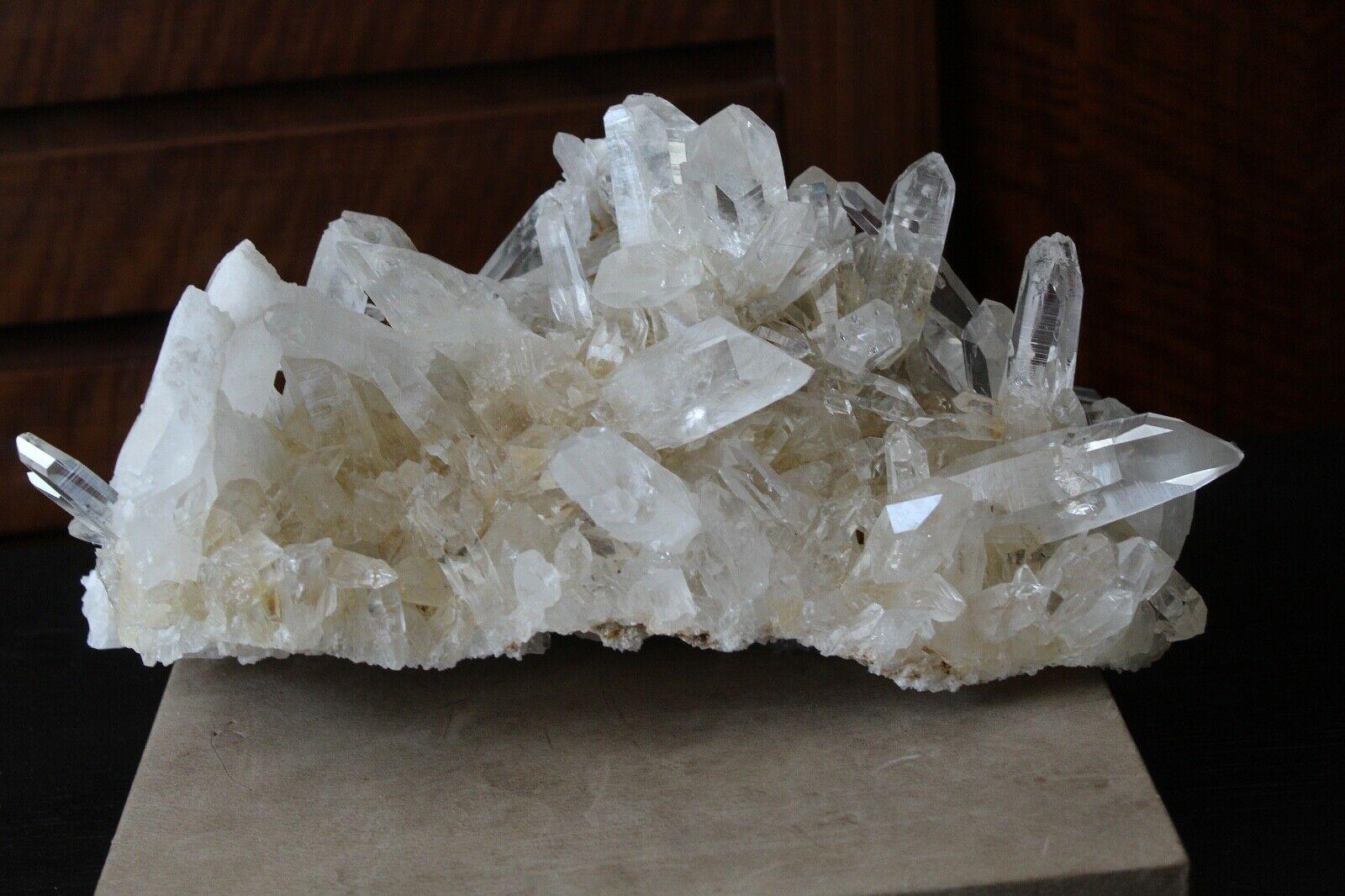 Stunning rare extra large naturally formed rock crystal quartz cluster.