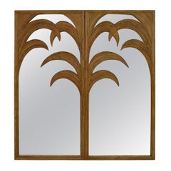 Rare grand miroir en bambou et rotin extra-large par Vivai del Sud Roma, 1970