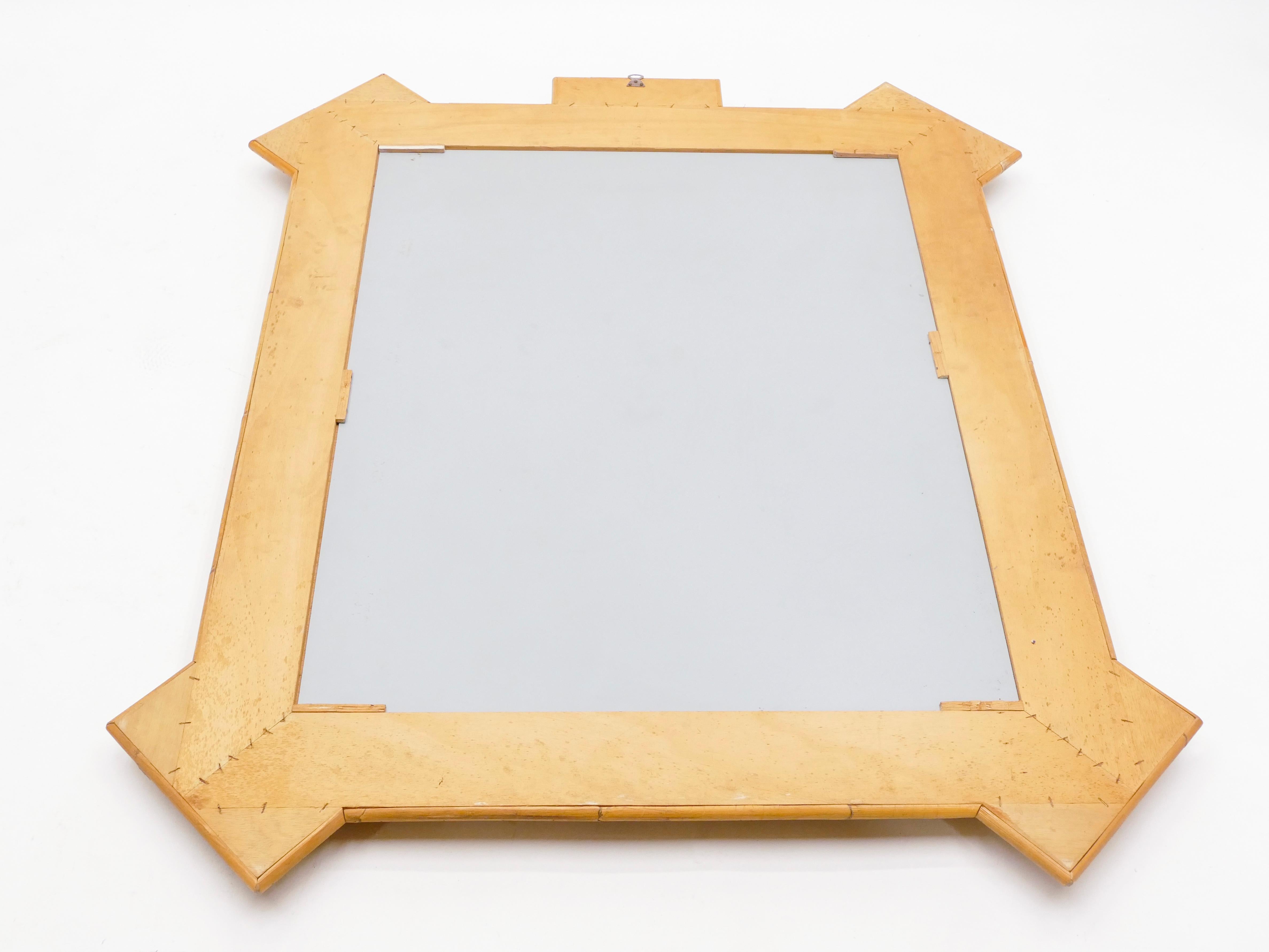 Italian Rare Extra Large Rattan Bamboo Mirror Maurizio Mariani for Vivai del Sud Roma