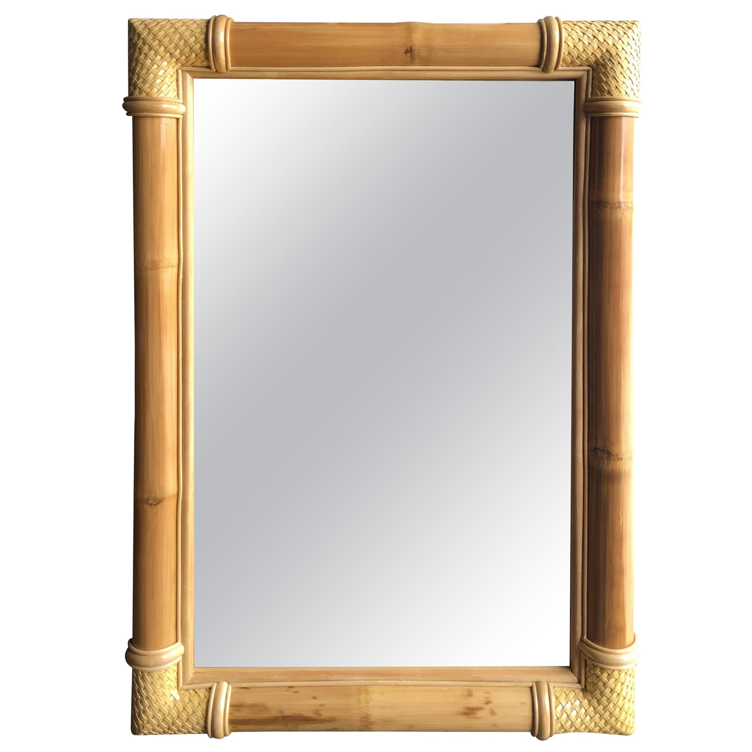 Rare Extra Large SingleStrand Rattan Mirror with Fancy Wrappings at