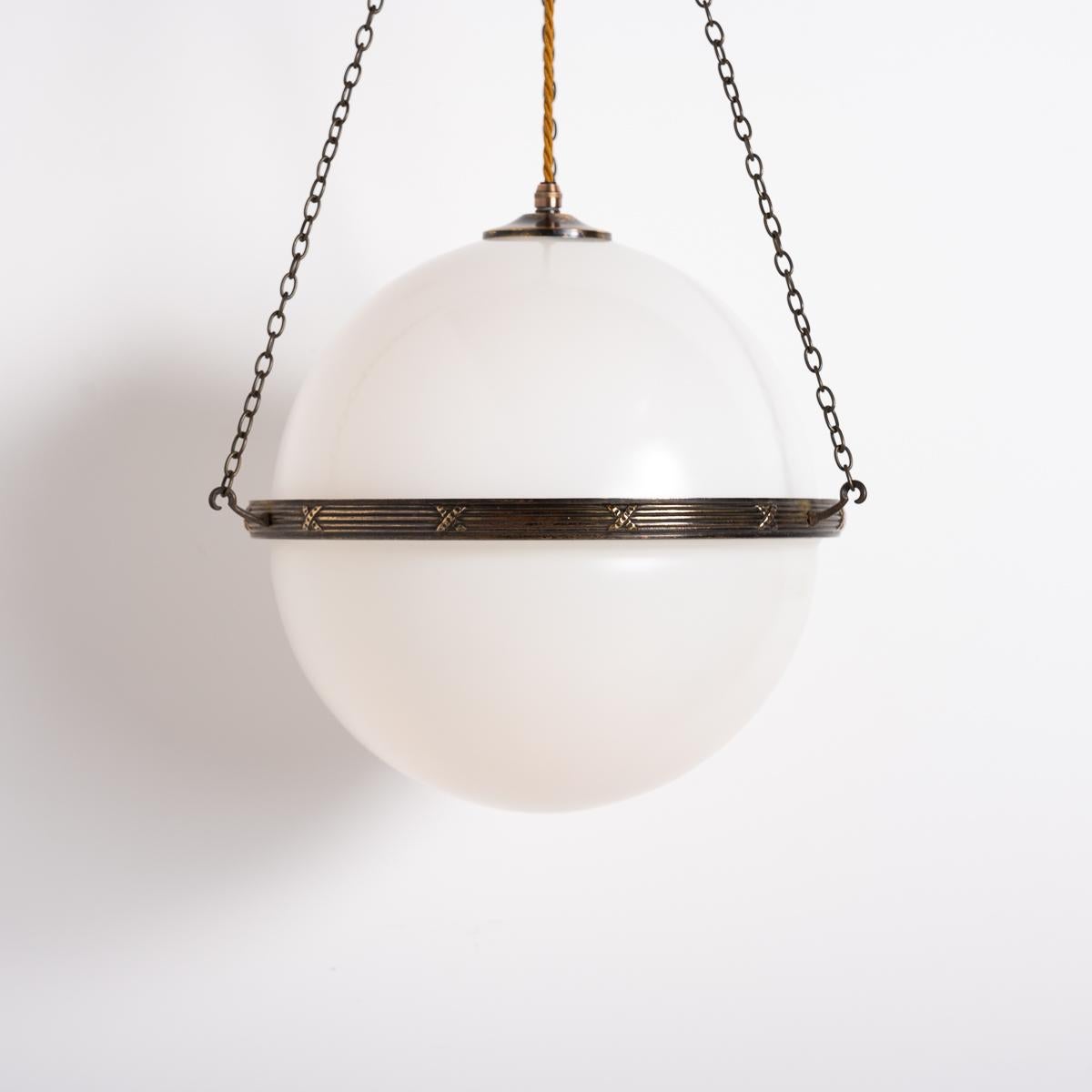 Early 20th Century Rare Extra Large Two Part Opaline Globes in Decorative Brass Ring Fittings