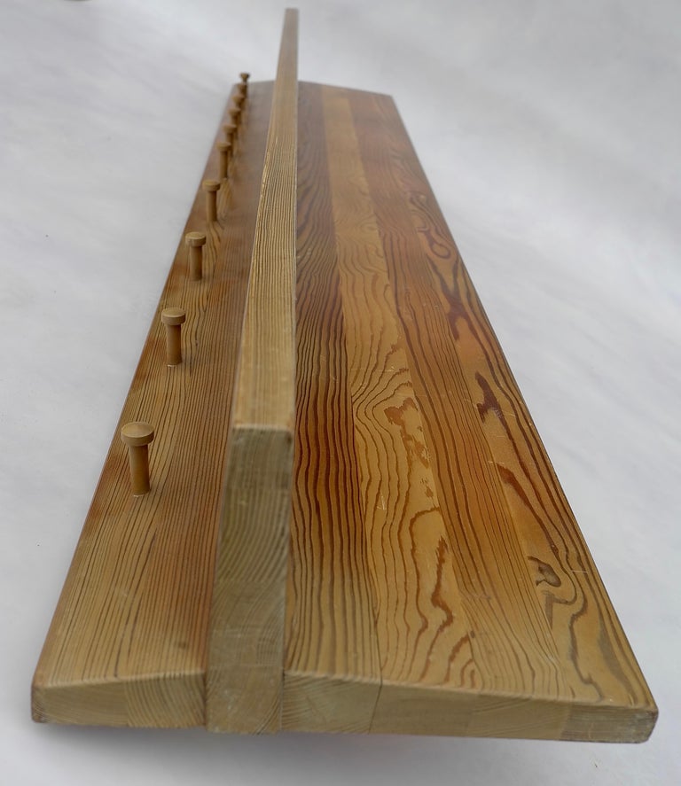 Rare Extra Large Wall Mounted Coat Rack in Solid Pine by Jakob Kielland