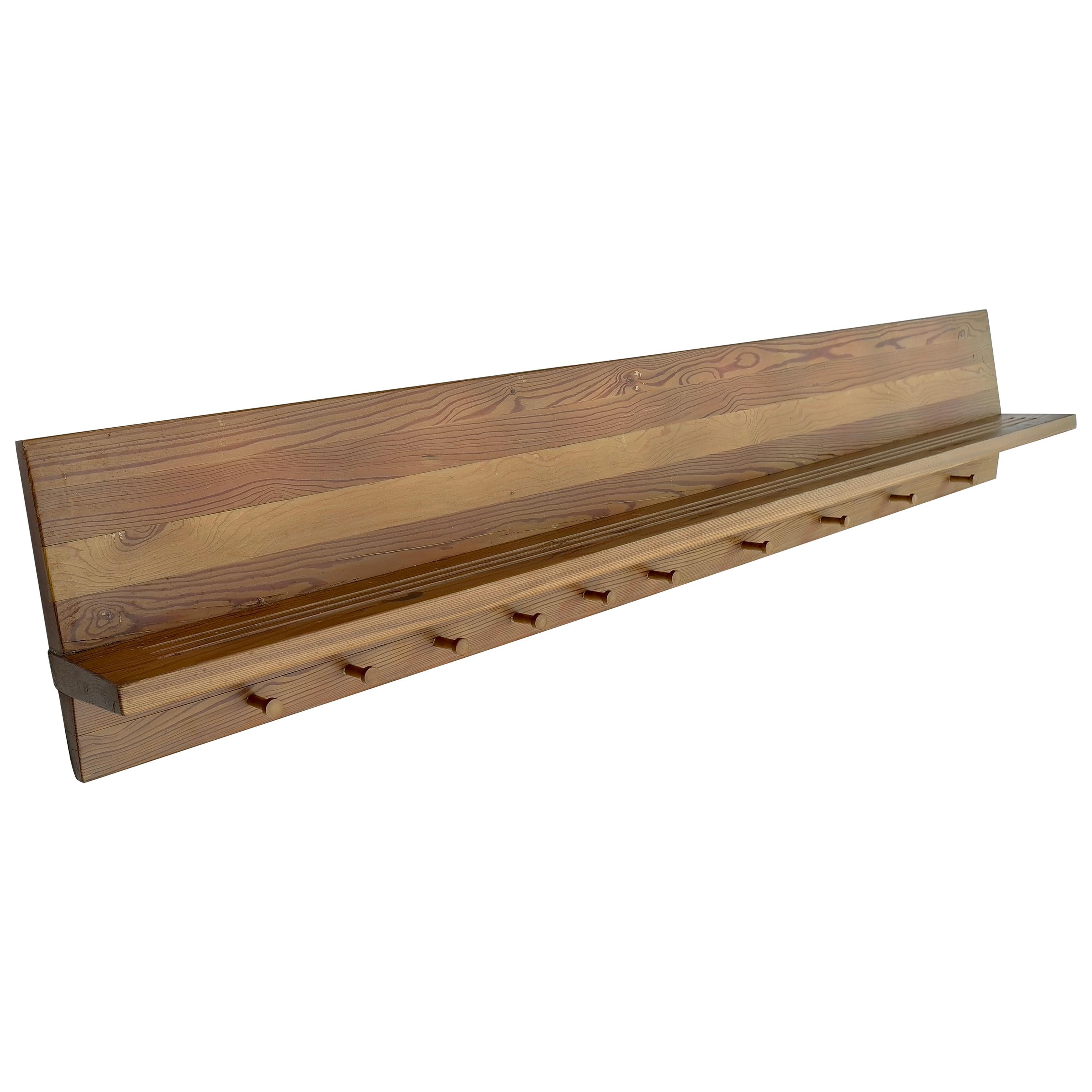 Rare Extra Large Wall Mounted Coat Rack in Solid Pine by Jakob Kielland Brandt For Sale