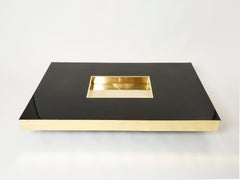 Rare Extra Large Willy Rizzo Black Lacquer and Brass Bar Coffee Table, 1970s