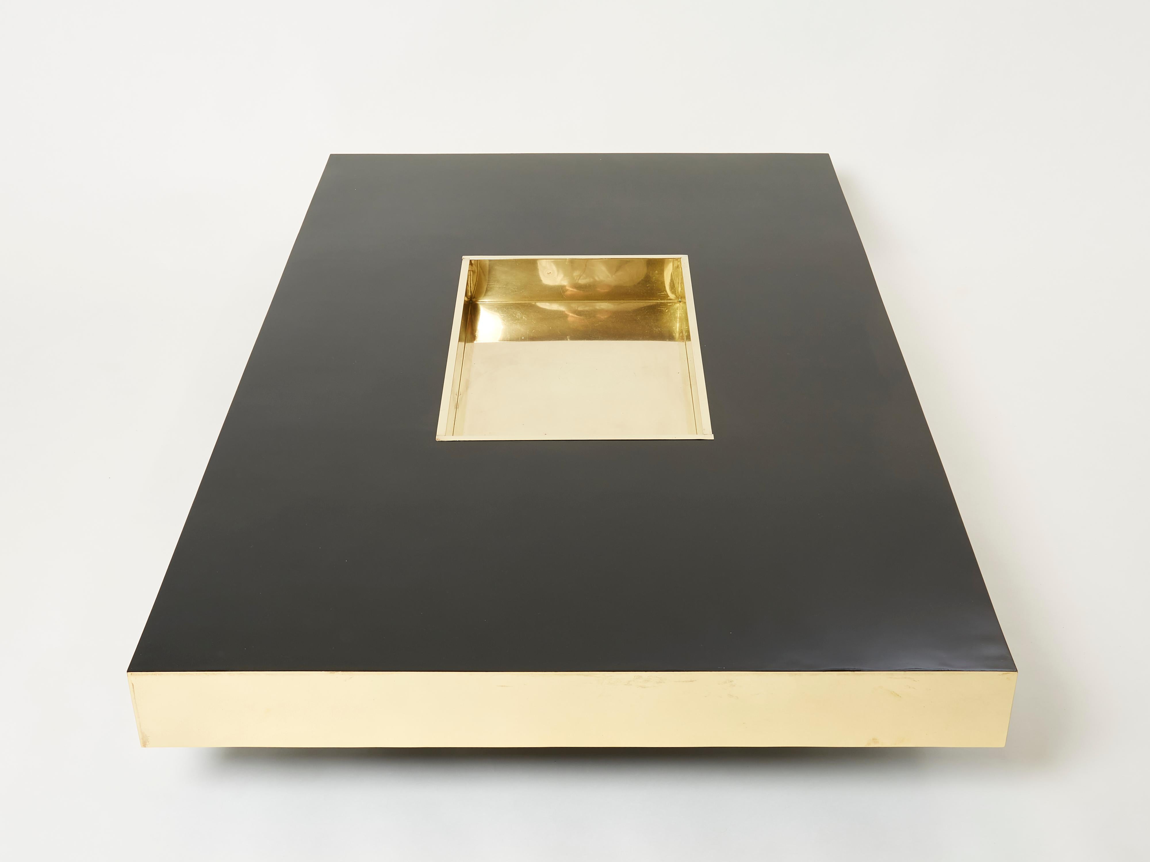 Rare Extra Large Willy Rizzo Black Lacquer and Brass Bar Coffee Table, 1970s 3