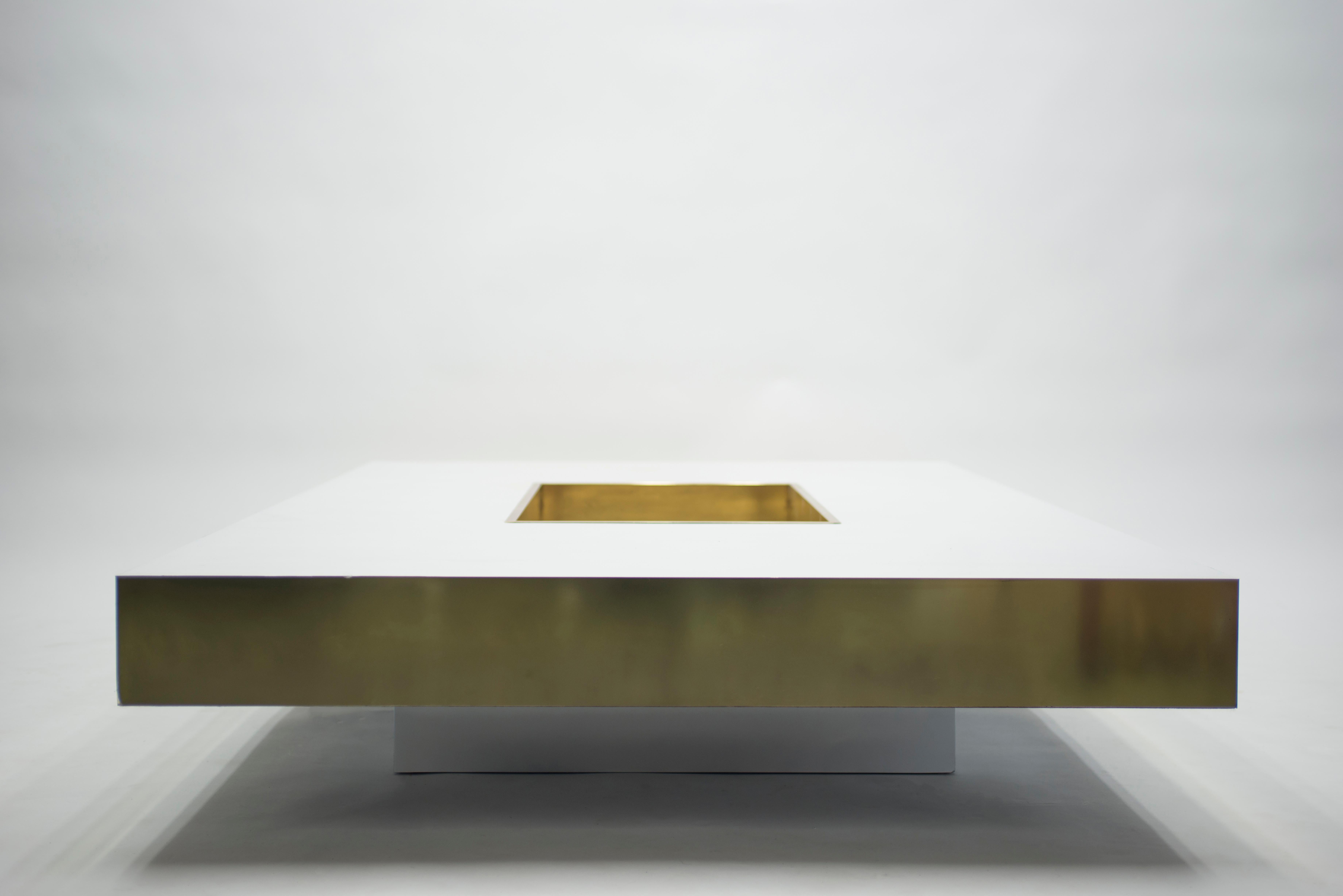 Rare Extra Large Willy Rizzo White Lacquer and Brass Bar Coffee Table, 1970s 7