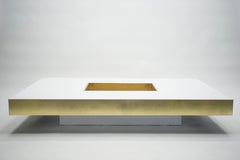 Rare Extra Large Willy Rizzo White Lacquer and Brass Bar Coffee Table, 1970s