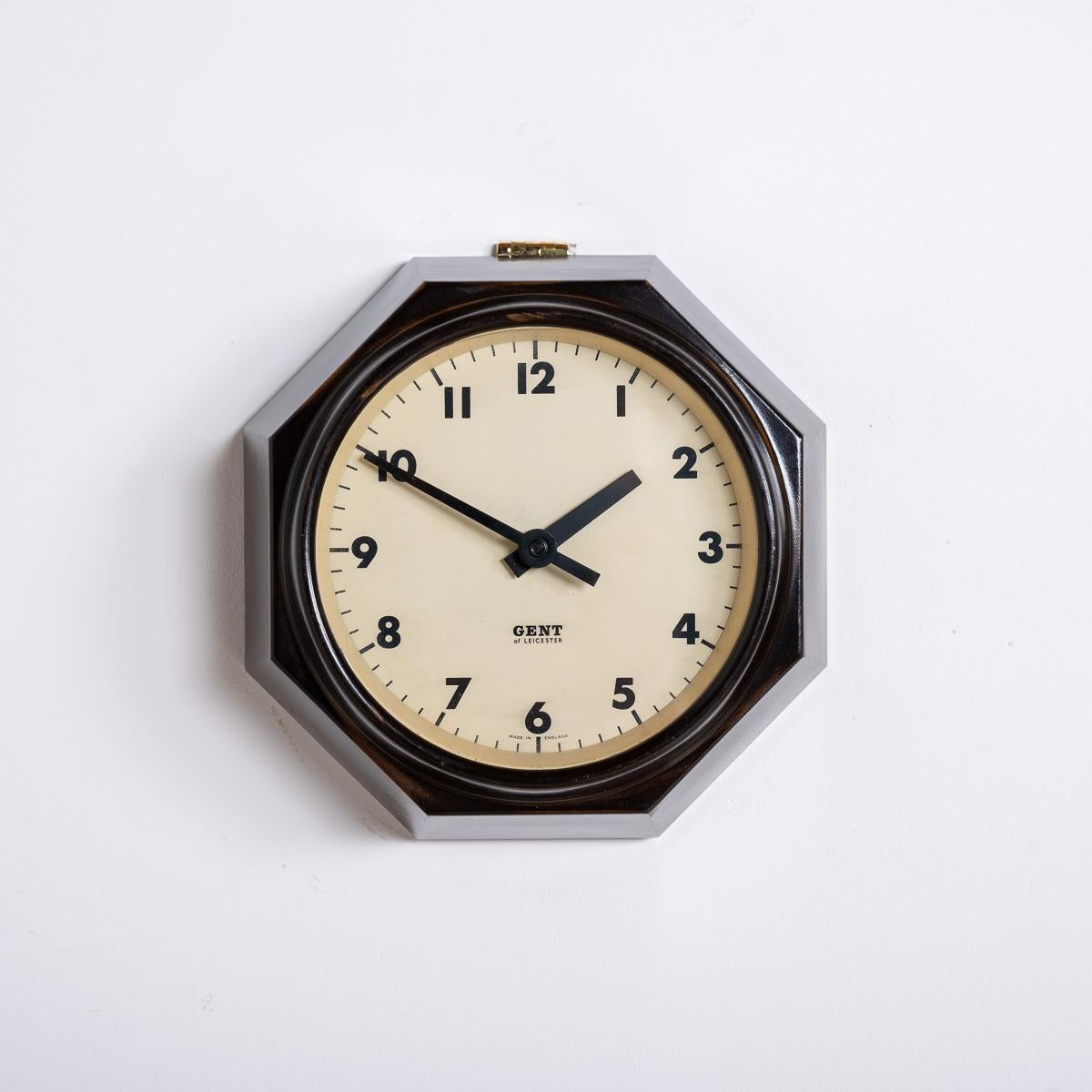 Mid-20th Century Rare Extra Small Octagonal Bakelite Wall Clock by Gent of Leicester For Sale