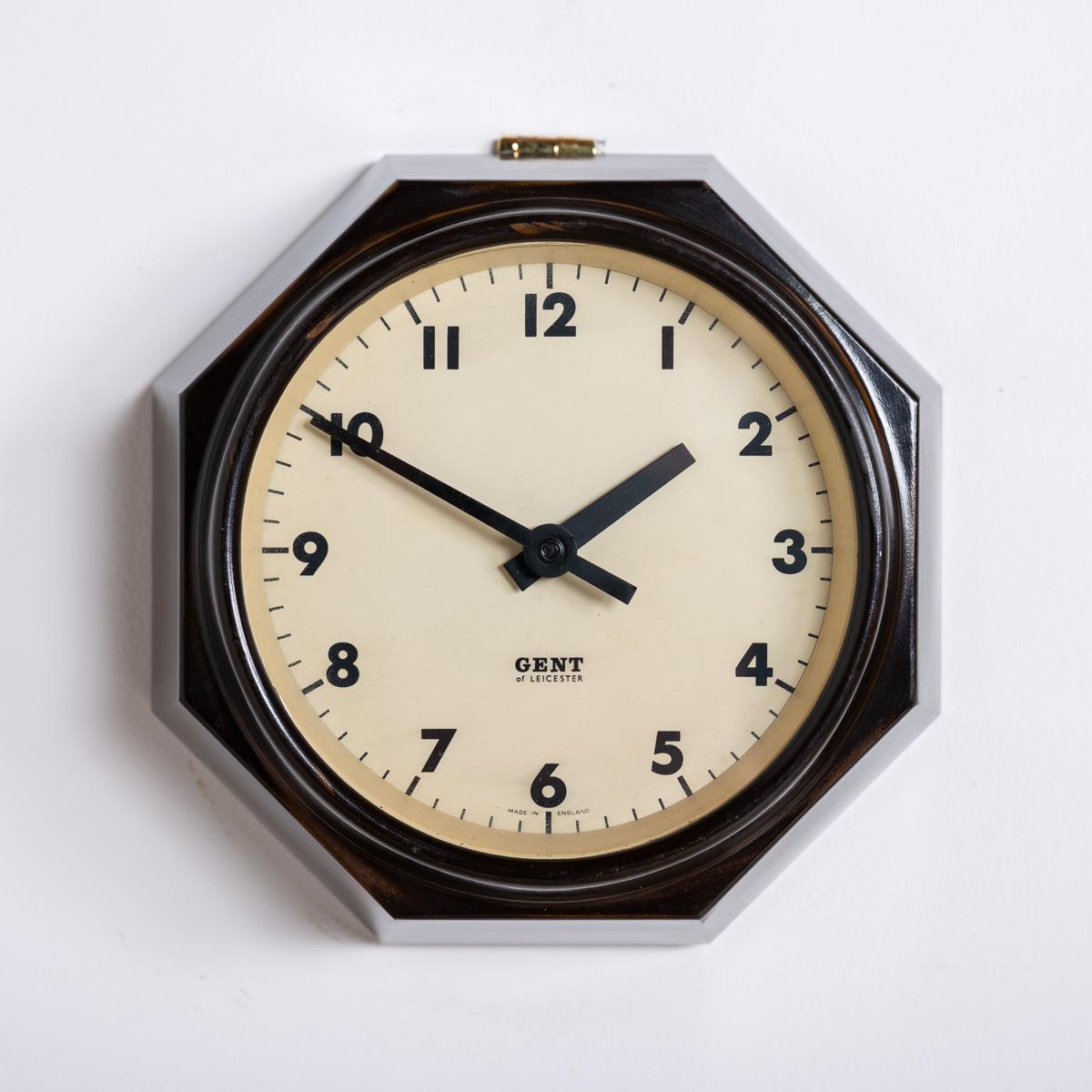 Steel Rare Extra Small Octagonal Bakelite Wall Clock by Gent of Leicester For Sale