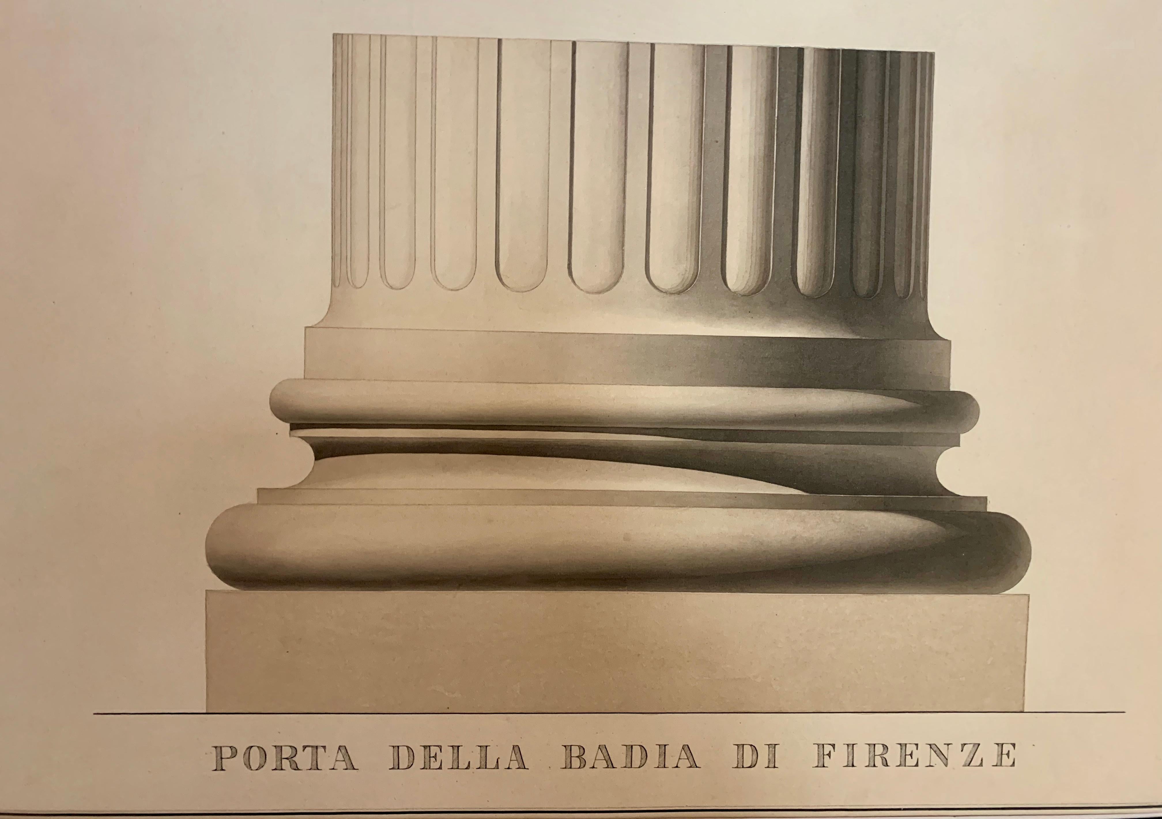 Italienischer 19C großer architektonischer handkolorierter Druck mit schwarzem und goldenem Rahmen im Zustand „Hervorragend“ im Angebot in Scandicci, Florence