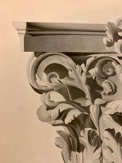 Italian 19C Big Architectural Hand-coloured Print with Black and Gold Frame