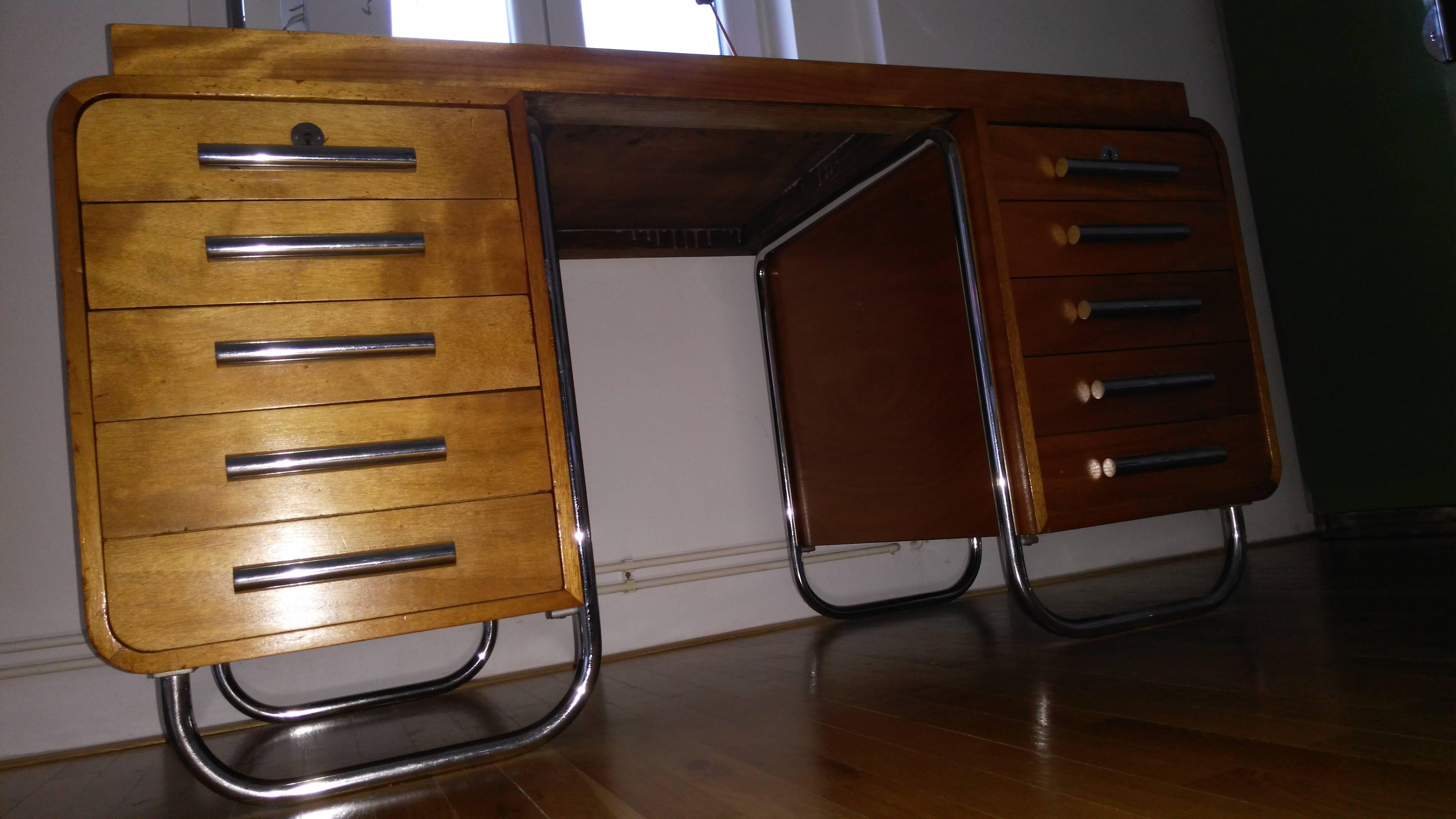 Czech Rare Extraordinary Bauhaus Chrome Writing Table or Desk