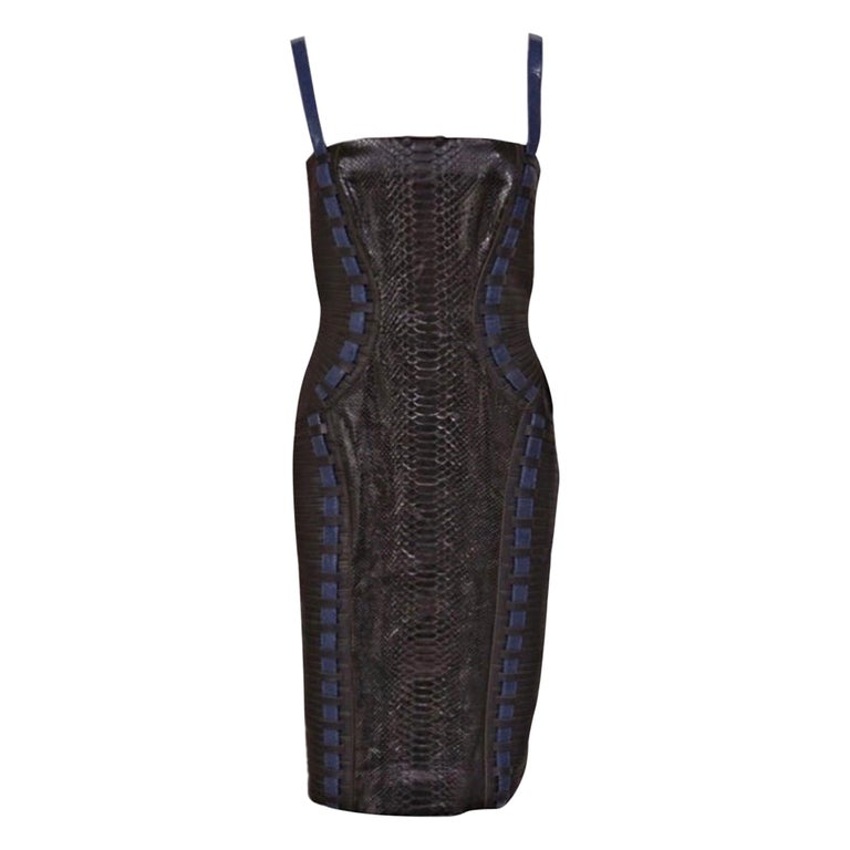 Rare F/W 2011 Look #35 Versace Black Snakeskin Leather Dress Size 42 For  Sale at 1stDibs