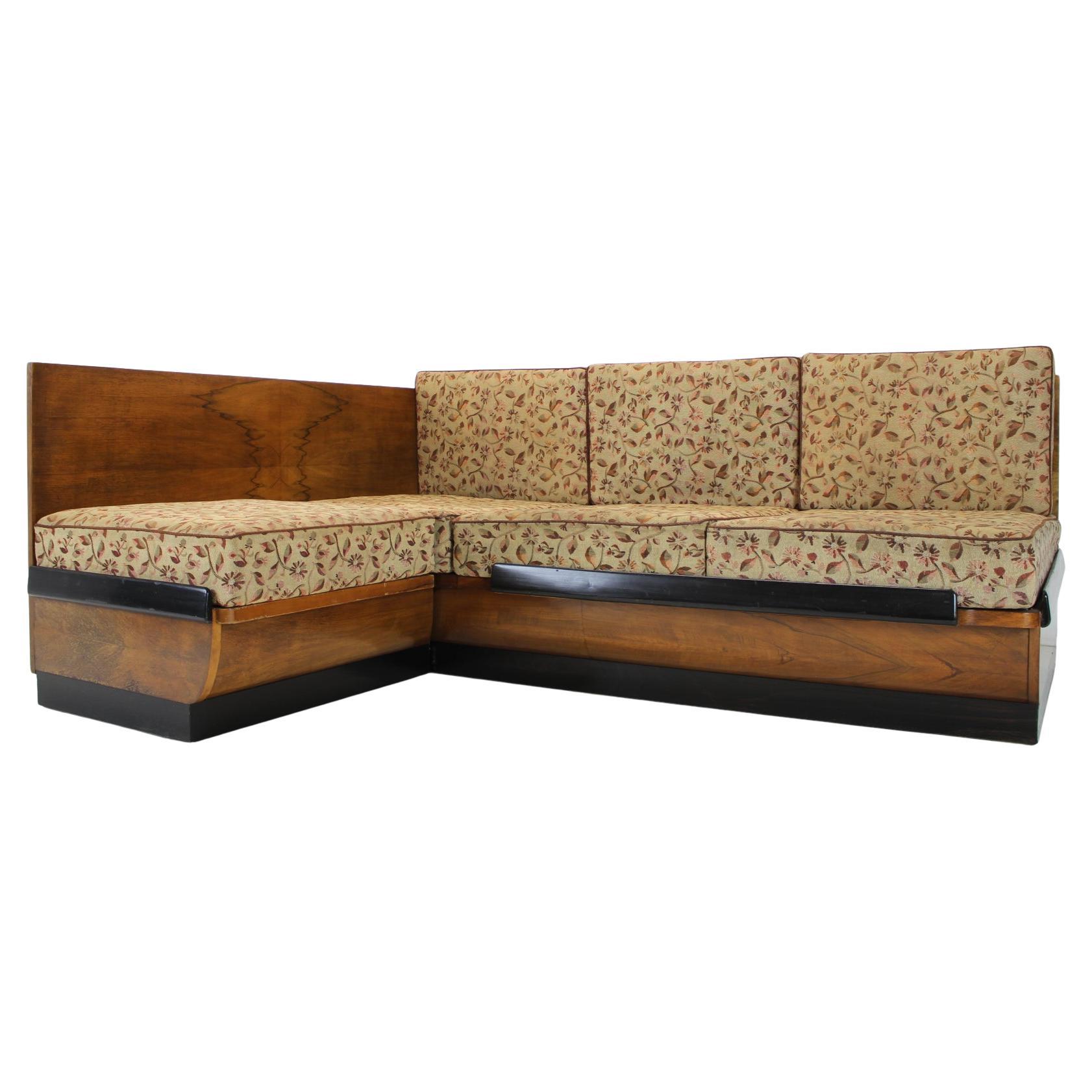 Seltenes klappbares Stoff-Sofa von Halabala für UP. Zavody, 1953, Tschechoslowakei