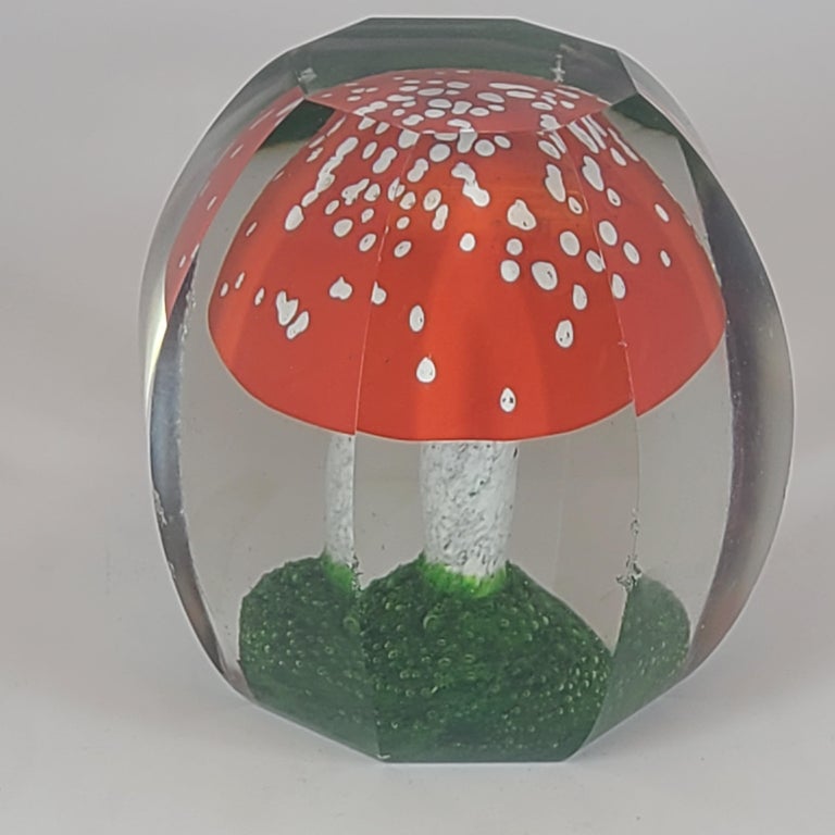 Czech Rare Faceted Bohemian Amanita Muscaria Glass Paperweight For Sale