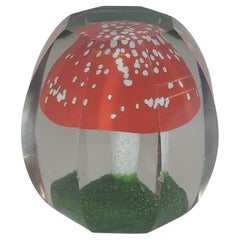 Antique Rare Faceted Bohemian Amanita Muscaria Glass Paperweight