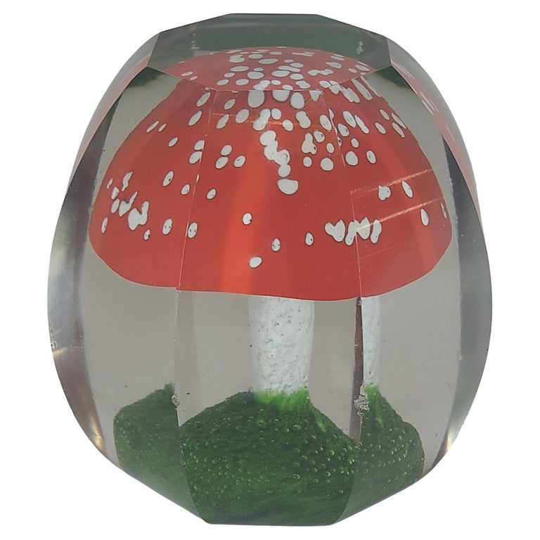 Rare Faceted Bohemian Amanita Muscaria Glass Paperweight For Sale