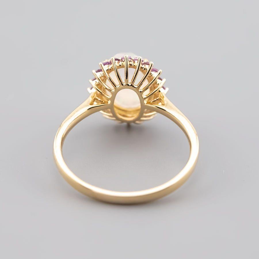Women's or Men's Rare Faceted Mexican Fire Opal Amethyst Engagement Halo Ring 18K Yellow Gold For Sale