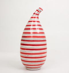 Seltene Fayence-Schale mit Deckel aus rot-weiß gestreiftem Stig Lindberg - Gustavsberg, 1950er Jahre