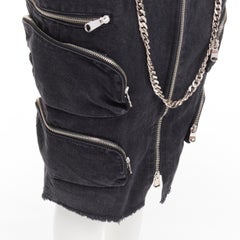 rara FAITH CONNEXION NTMB gonna nera in denim di cotone con catena punk e multitasche XS