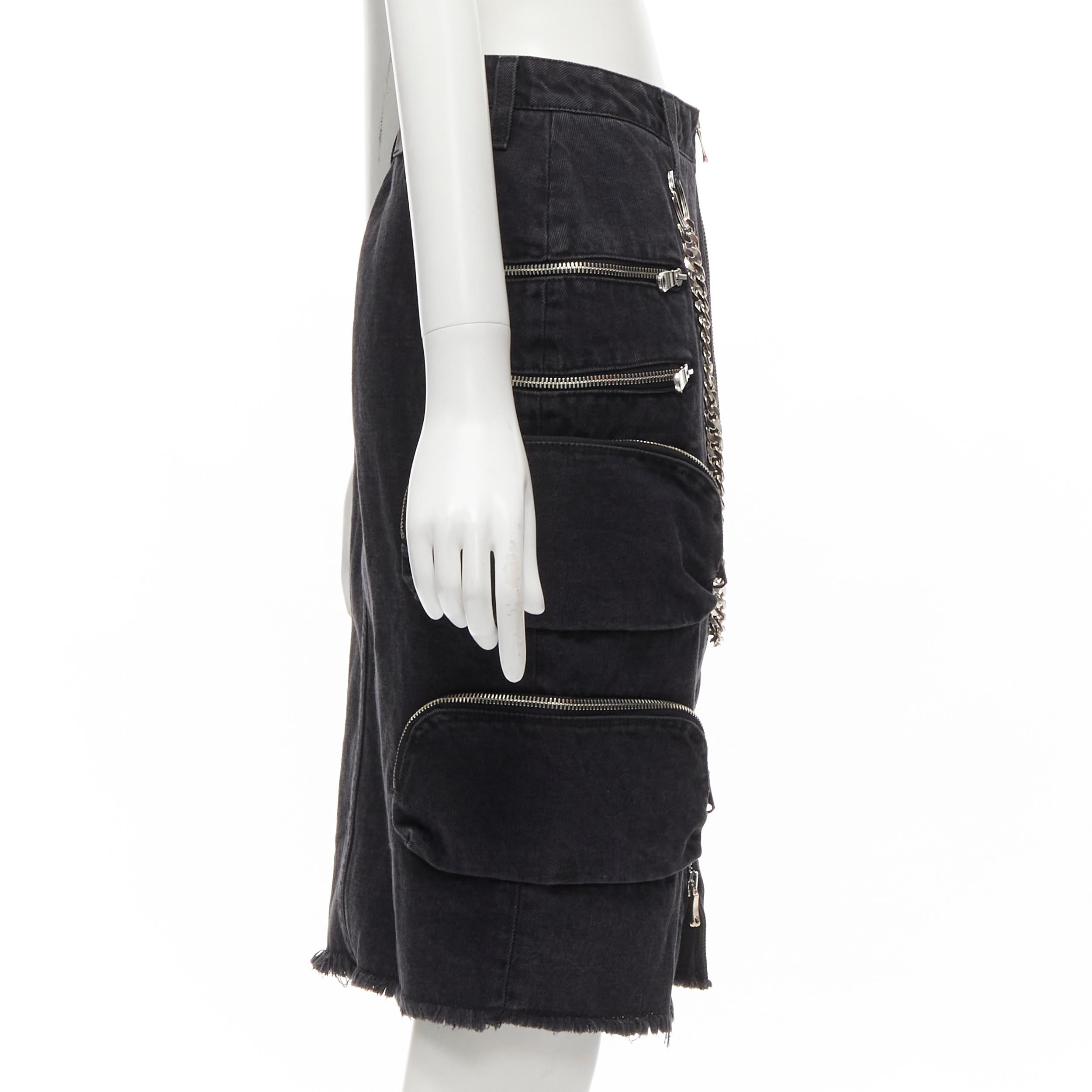 Women's rare FAITH CONNEXION NTMB black denim cotton punk chain multi pockets skirt XS For Sale