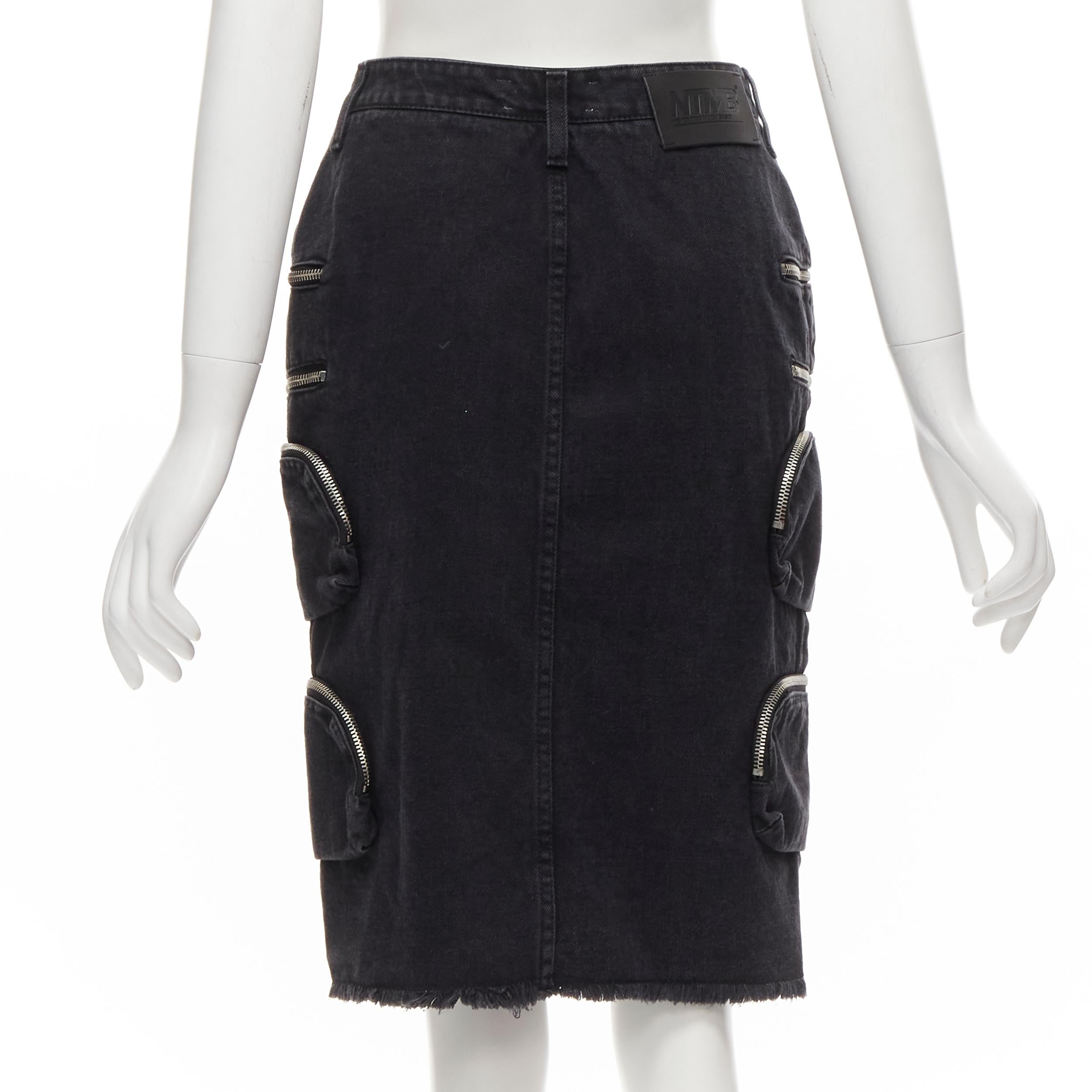 rare FAITH CONNEXION NTMB black denim cotton punk chain multi pockets skirt XS For Sale 1