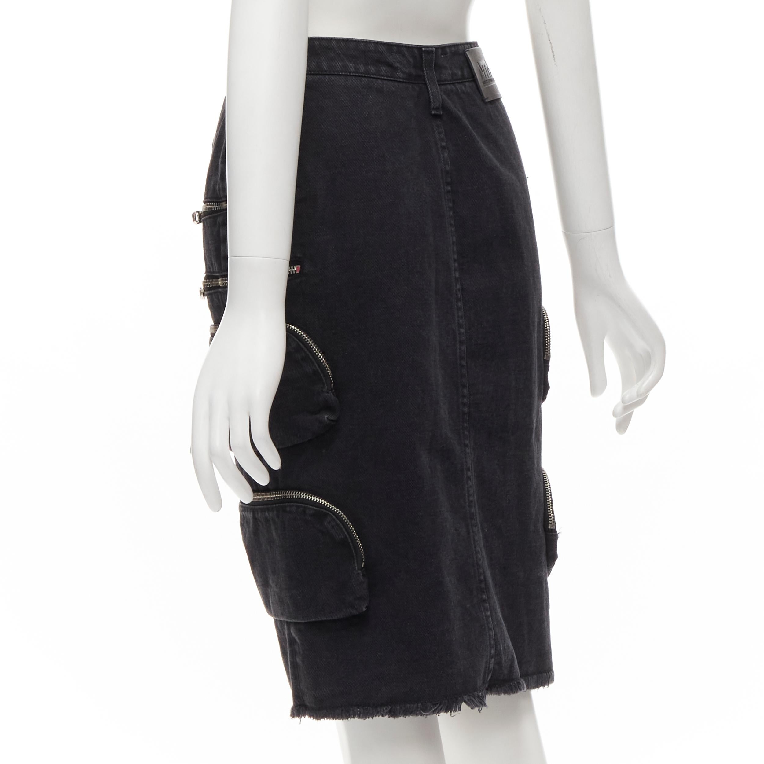 rare FAITH CONNEXION NTMB black denim cotton punk chain multi pockets skirt XS For Sale 2
