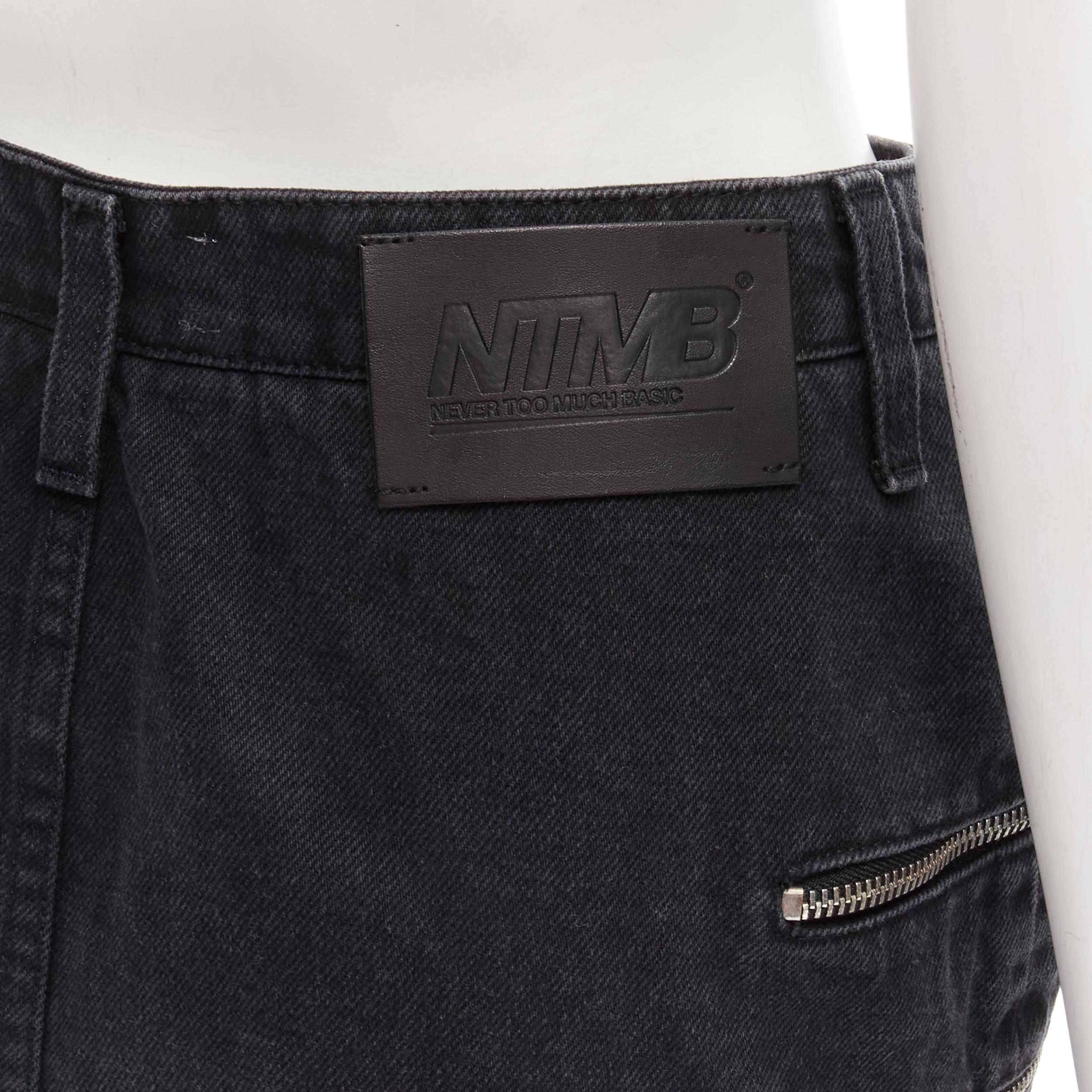 rare FAITH CONNEXION NTMB black denim cotton punk chain multi pockets skirt XS For Sale 4