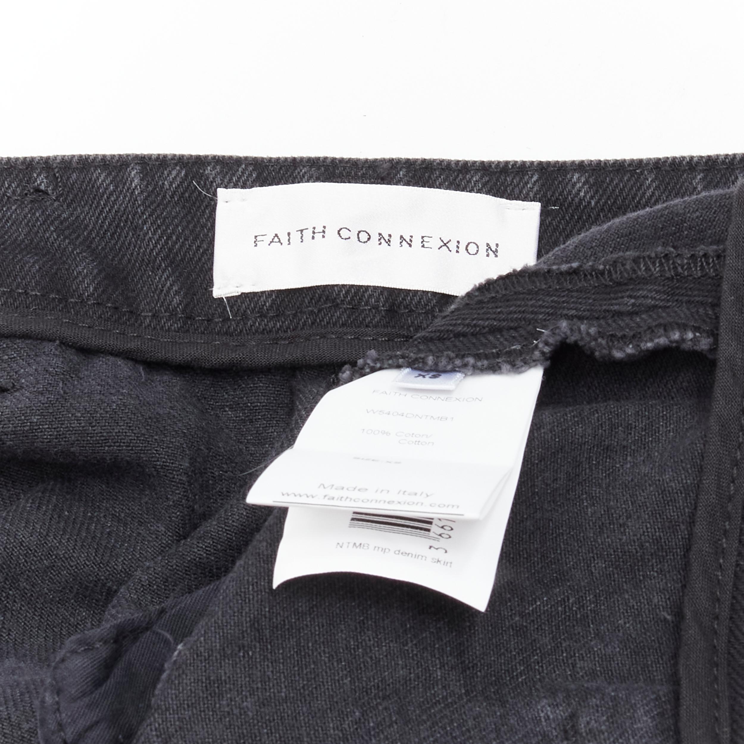 rare FAITH CONNEXION NTMB black denim cotton punk chain multi pockets skirt XS For Sale 5