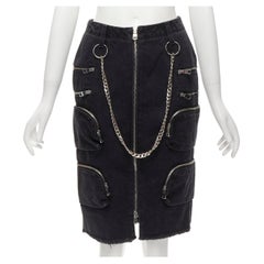 rare FAITH CONNEXION NTMB black denim cotton punk chain multi pockets skirt XS