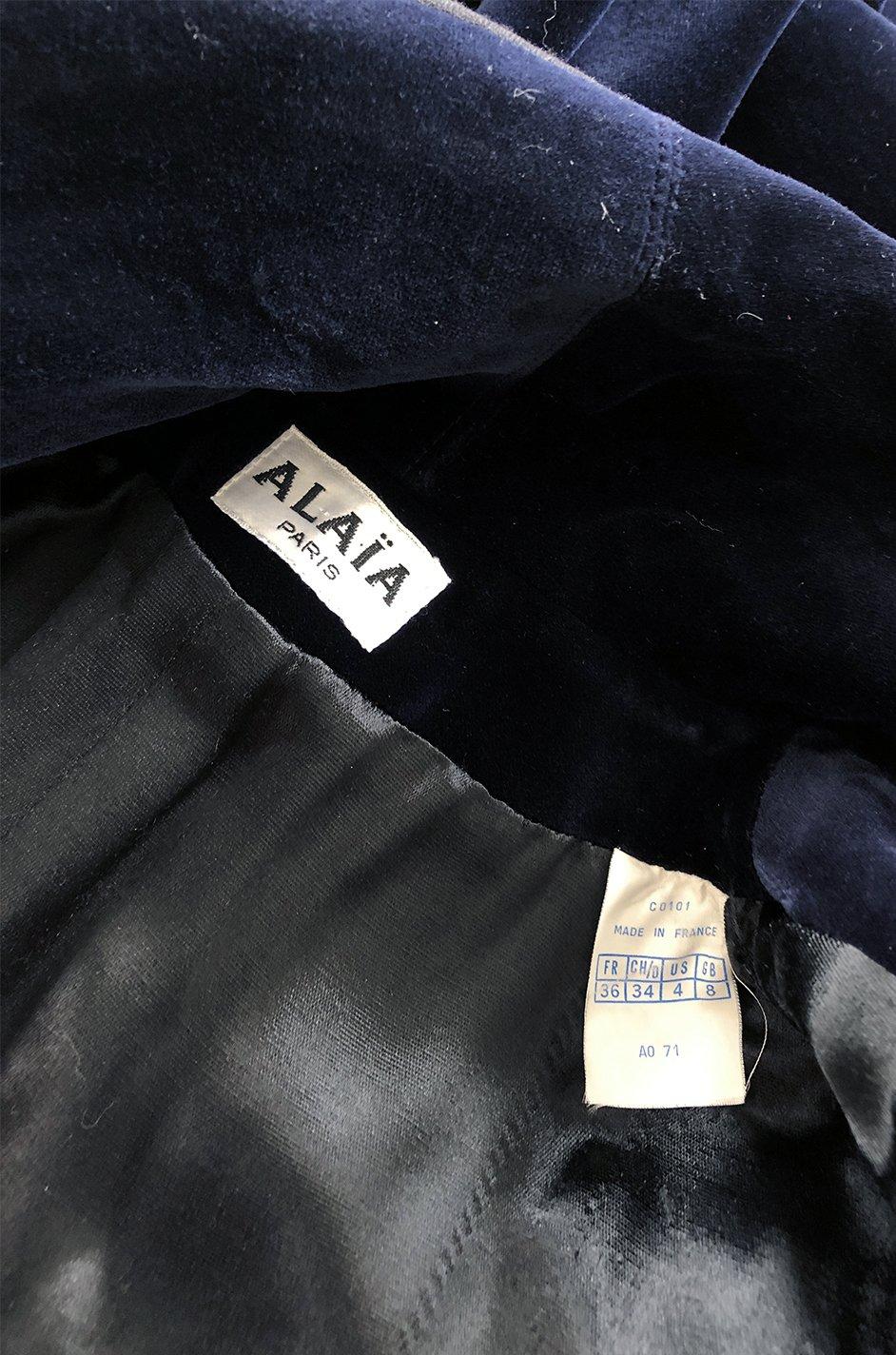 Rare Fall 1989 Azzedine Alaia Blue Velvet Runway Jacket w Black Trim 3