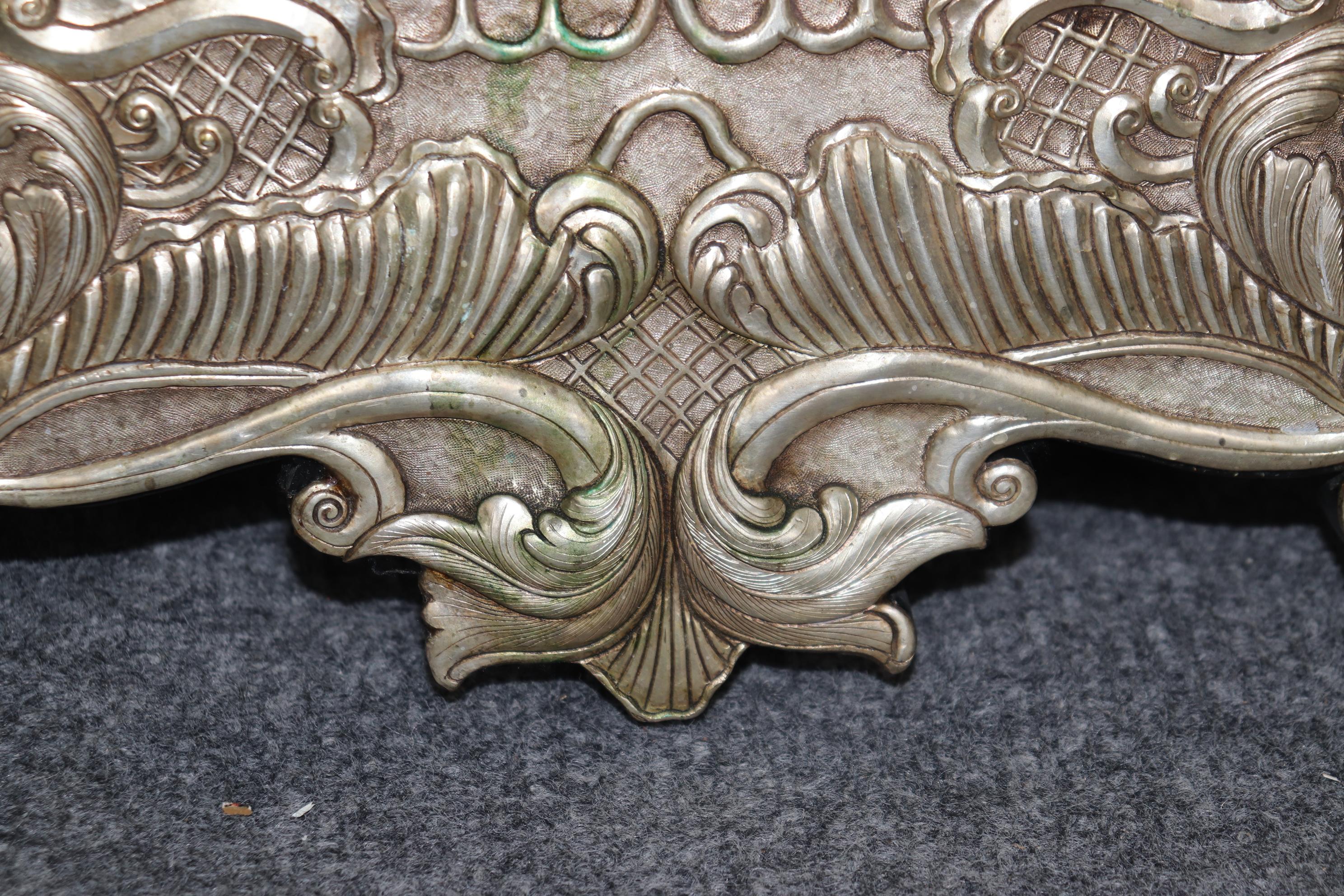 Rare Familial Coat of Arms Nickel Plated Cladded Wooden English Mirror For Sale 4