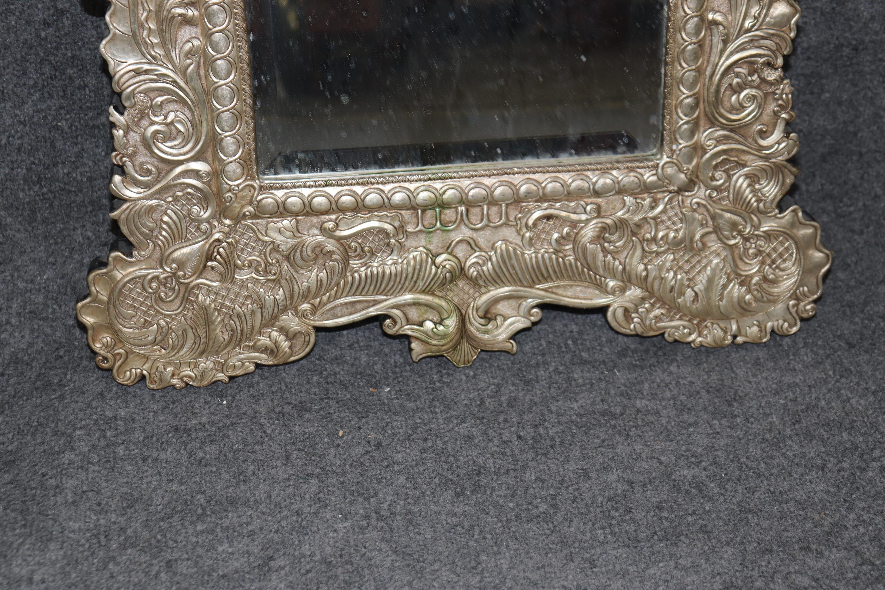 Rare Familial Coat of Arms Nickel Plated Cladded Wooden English Mirror In Good Condition For Sale In Swedesboro, NJ