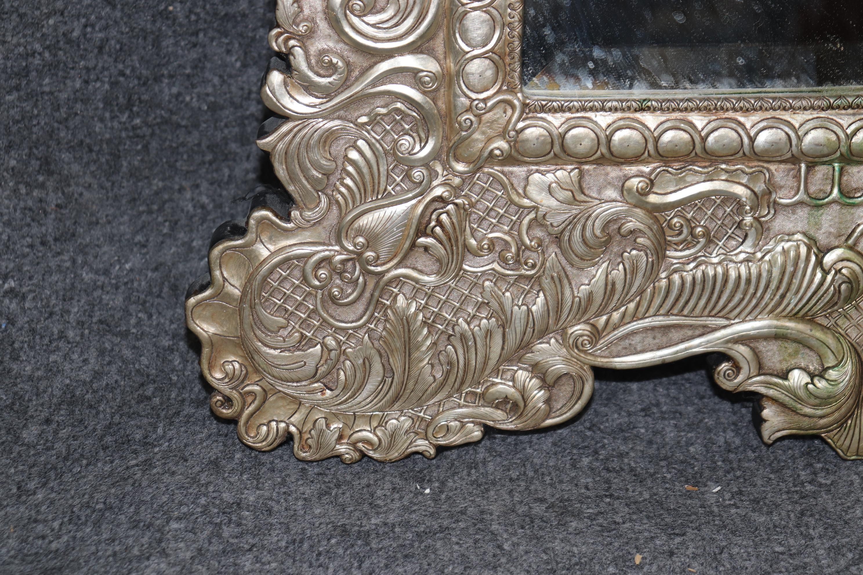 Mid-20th Century Rare Familial Coat of Arms Nickel Plated Cladded Wooden English Mirror For Sale