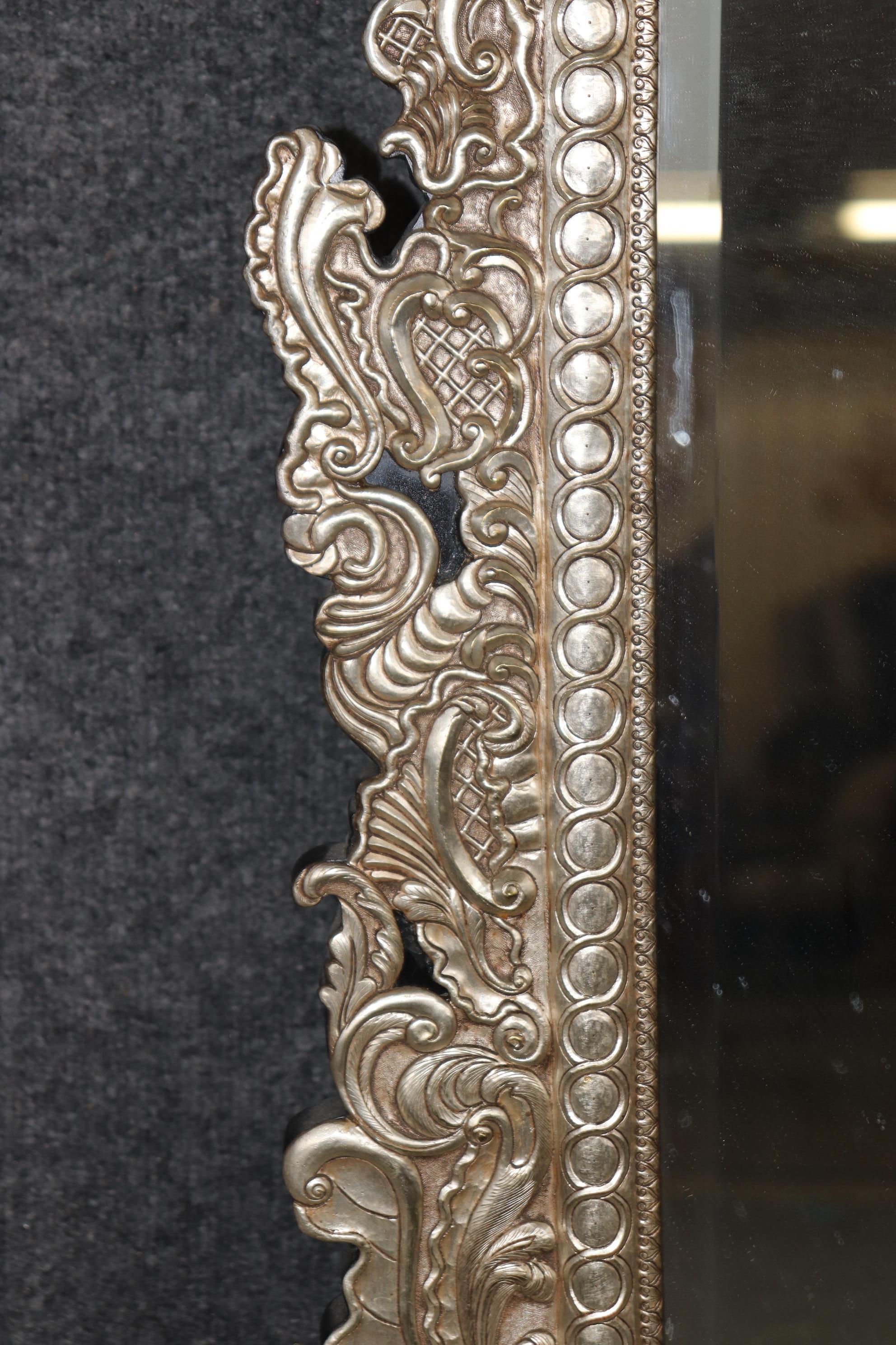 Metal Rare Familial Coat of Arms Nickel Plated Cladded Wooden English Mirror For Sale