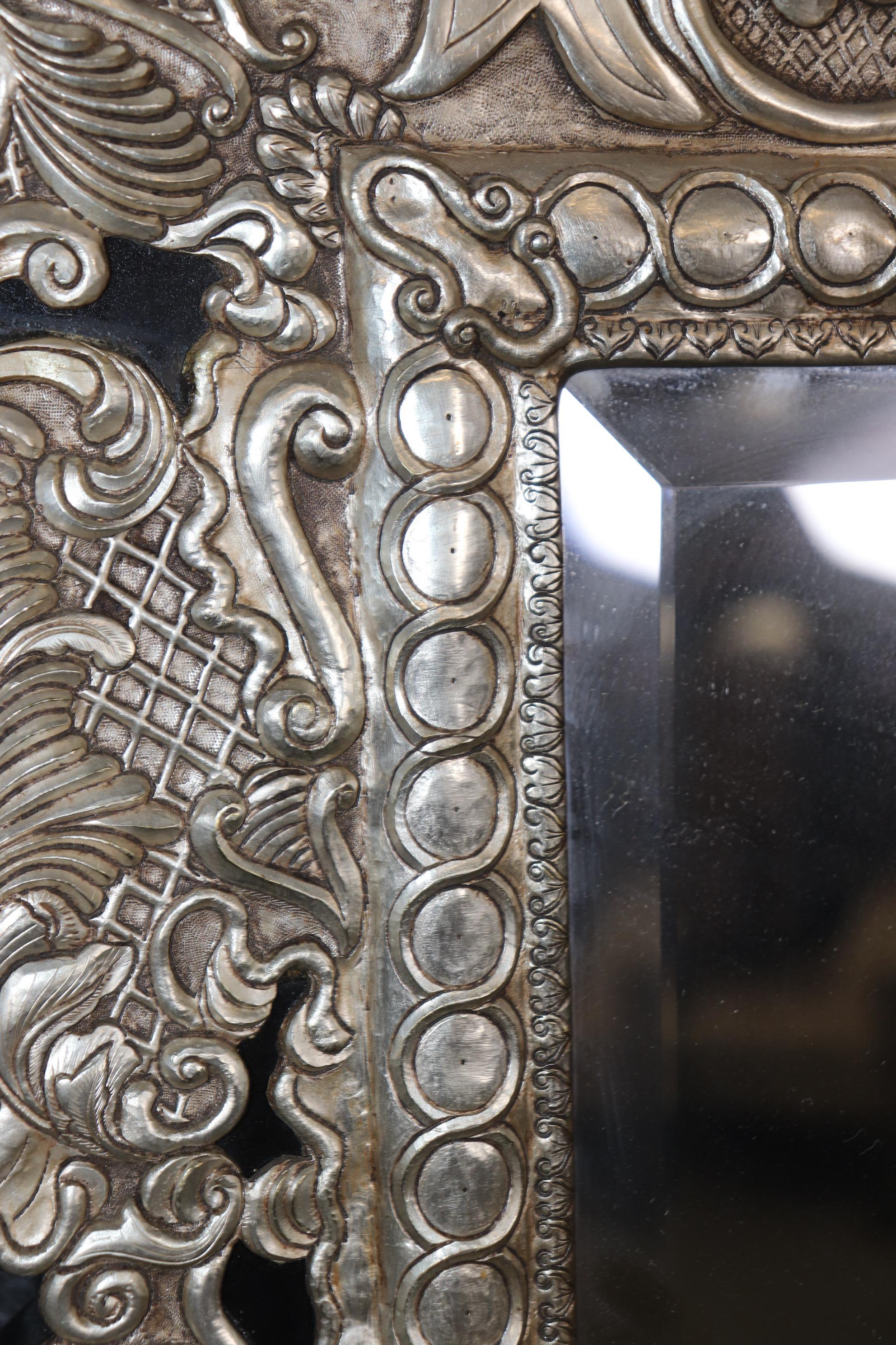 Rare Familial Coat of Arms Nickel Plated Cladded Wooden English Mirror For Sale 3