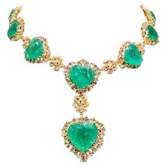 Rare Fancy 18KT Gorgeous 140 Carat Heart Emerald Yellow Diamond Drop Necklace