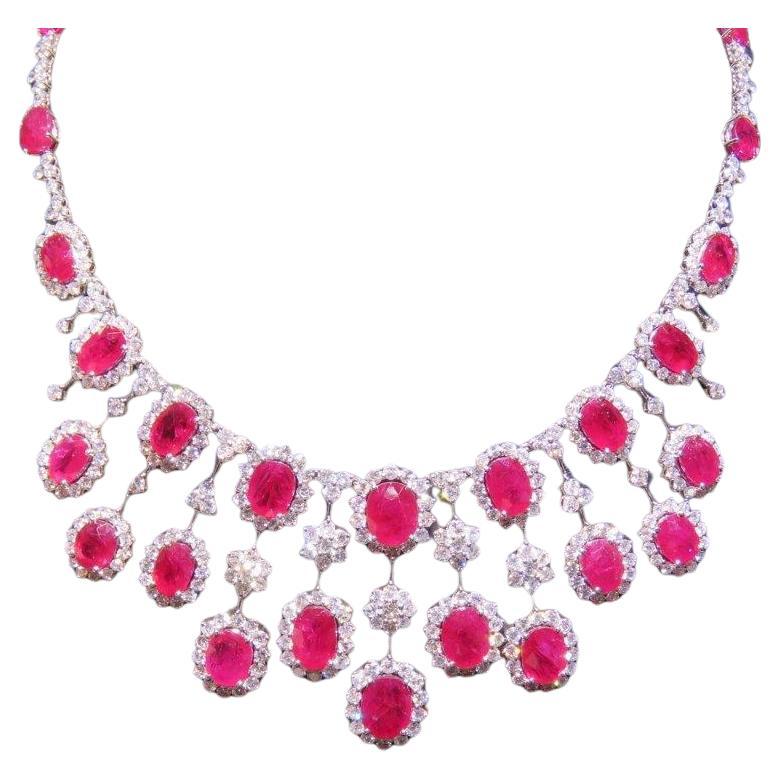 Rare Fancy 18KT Gold Estate 75CT Gorgeous Fancy Glittering Ruby Diamond Necklace