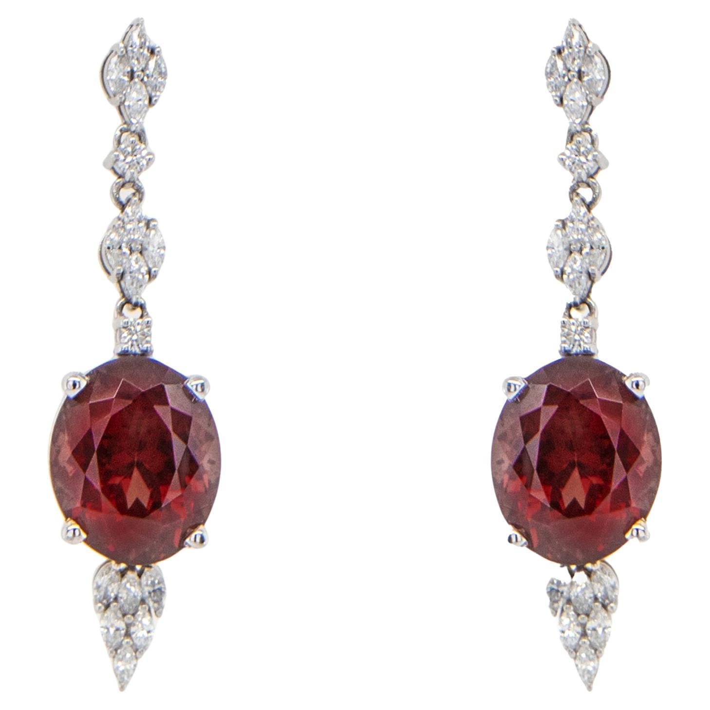 Rare Fancy Garnet and Diamond Earrings 16 Carats Total 18k White Gold For Sale