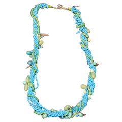 Rare Fancy Important Estate Natural Blue Green Turquoise Multi Strand Necklace