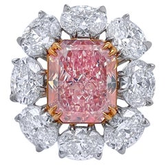 Rare 3.08 Carats Radiant Cut Fancy Pink Flower Diamond Ring GIA Certified