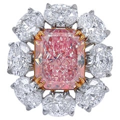 Rare 3.08 Carats Radiant Cut Fancy Pink Flower Diamond Ring GIA Certified 